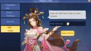Redeem a gift code in Dynasty Heroes Romance Samkok