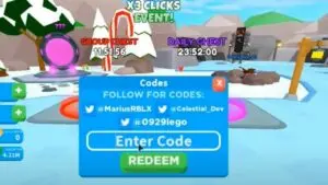 Redeem a gift code in Roblox Clicker Madness