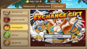 Redeem a gift code in One Piece Treasure Cruise