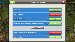 clash of clans more settings