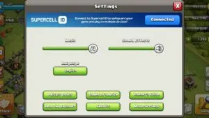 clash of clans settings menu