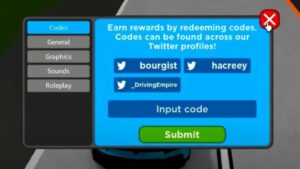 Redeem a gift code in Driving Empire