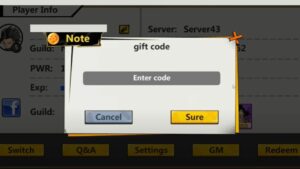 Redeem a gift code in Fighter Z Combat