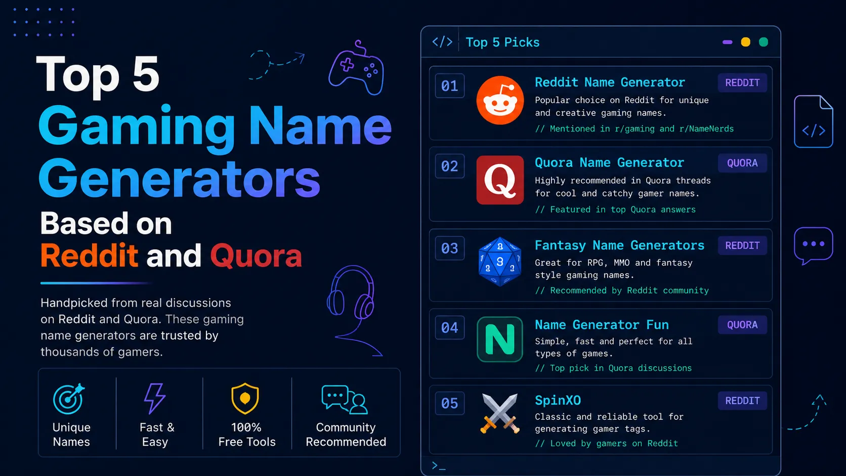 Top 5 Gaming Name Generators Based on Reddit and Quora